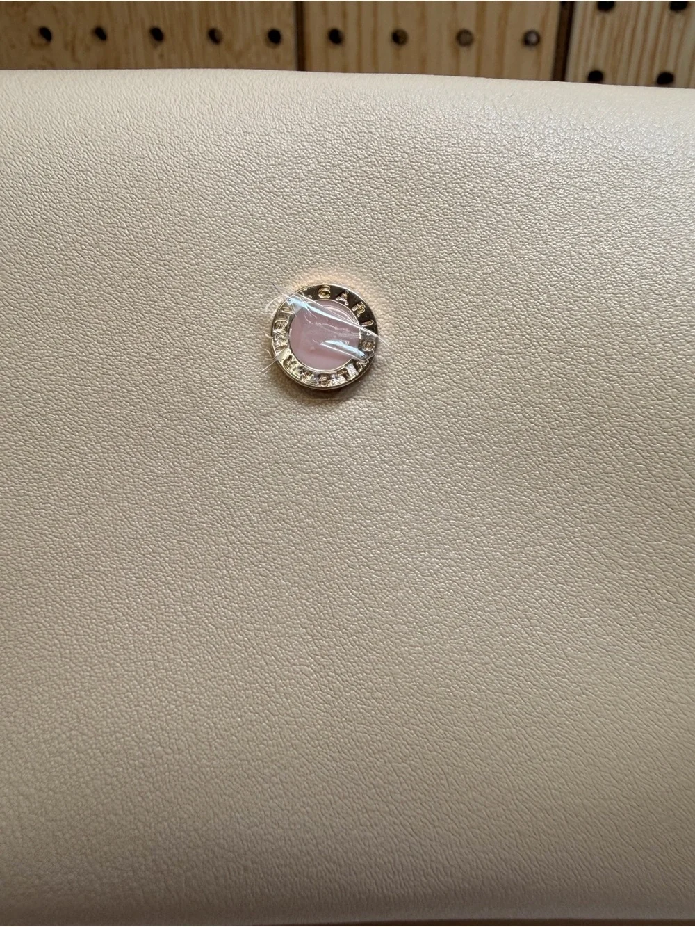 Bulgari Amenity Cream Leather Cosmetic Pouch with Gold Accent